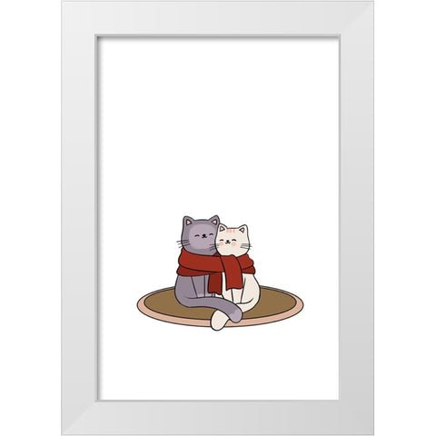 Cute Cat Couple White Modern Wood Framed Art Print by Thai, Xuan