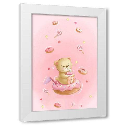 Teddy Bear and Donut cake White Modern Wood Framed Art Print by Thai, Xuan