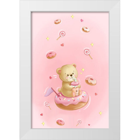 Teddy Bear and Donut cake White Modern Wood Framed Art Print by Thai, Xuan