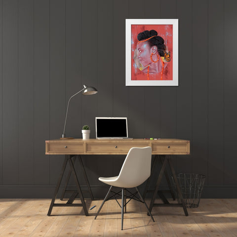 African Beauty White Modern Wood Framed Art Print by Oladapo, Ojenike