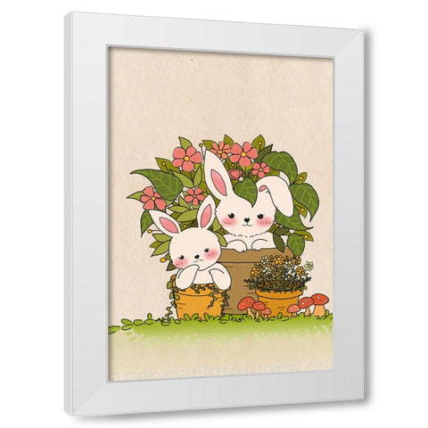Couple Bunny White Modern Wood Framed Art Print by Thai, Xuan