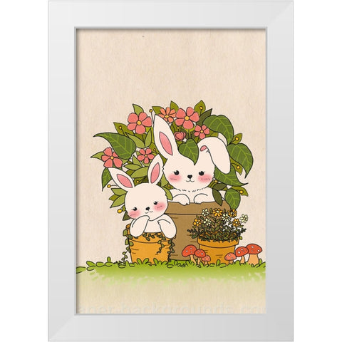 Couple Bunny White Modern Wood Framed Art Print by Thai, Xuan