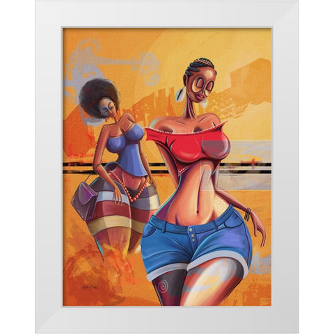 Sisters White Modern Wood Framed Art Print by Debas, Adetoro