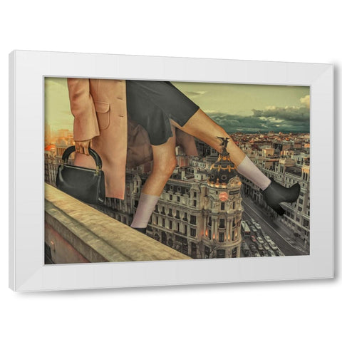 Walking In Paris White Modern Wood Framed Art Print by Martinussen, Baard