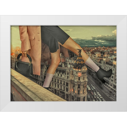 Walking In Paris White Modern Wood Framed Art Print by Martinussen, Baard