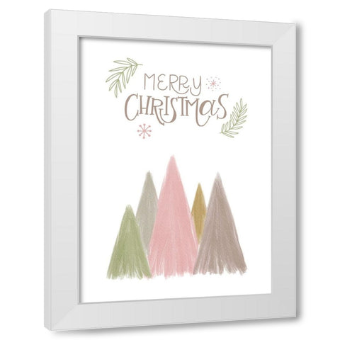 Merry Christmas Trees 1 White Modern Wood Framed Art Print by N., Kristina