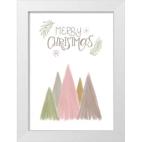 Merry Christmas Trees 1 White Modern Wood Framed Art Print by N., Kristina