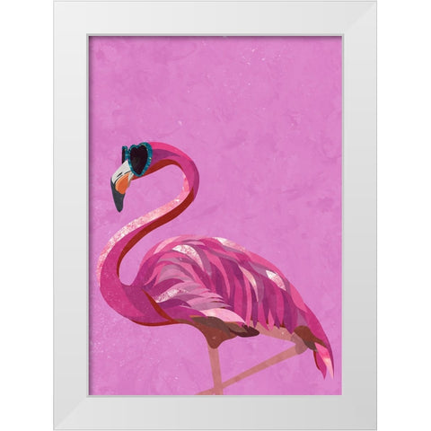 Magenta Metallic Flamingo White Modern Wood Framed Art Print by Manovski, Sarah