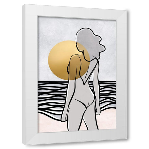 Maika and the sea White Modern Wood Framed Art Print by Laiz Blursbyai, Rosana