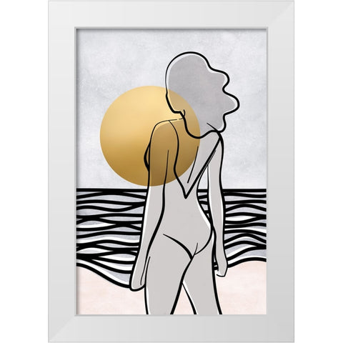 Maika and the sea White Modern Wood Framed Art Print by Laiz Blursbyai, Rosana