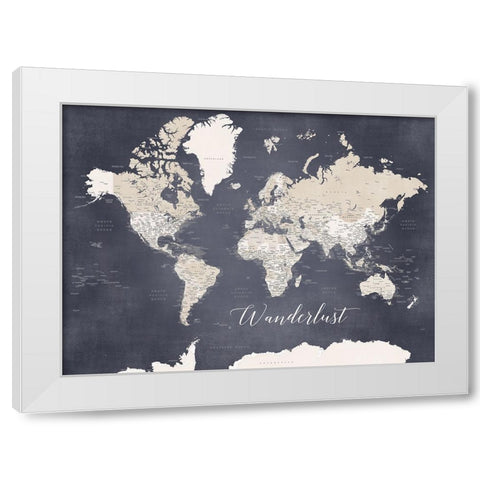 Wanderlust World Map Glyn White Modern Wood Framed Art Print by Laiz Blursbyai, Rosana