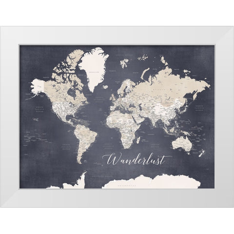 Wanderlust World Map Glyn White Modern Wood Framed Art Print by Laiz Blursbyai, Rosana
