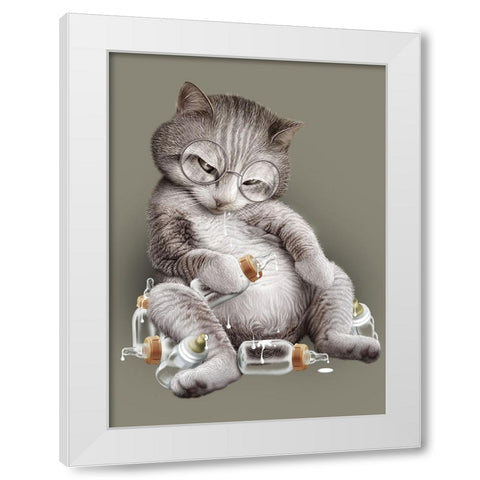 Greedy Cat White Modern Wood Framed Art Print by Lawless, Adam