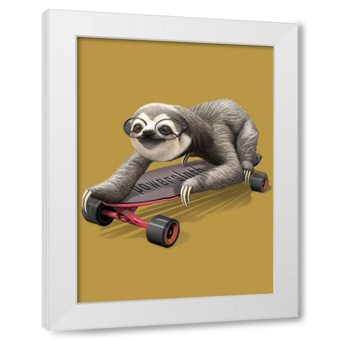 Sloth on Skateboard White Modern Wood Framed Art Print by Lawless, Adam