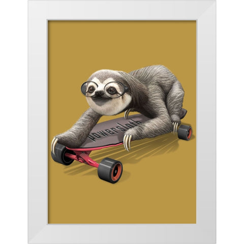 Sloth on Skateboard White Modern Wood Framed Art Print by Lawless, Adam
