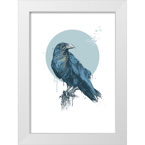 Blue crow White Modern Wood Framed Art Print by Solti, Balazs