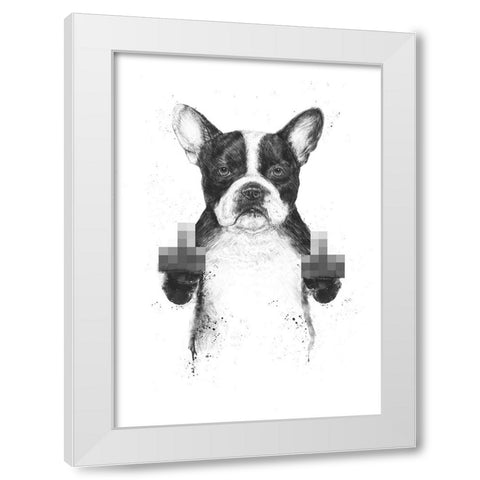 Censored dog White Modern Wood Framed Art Print by Solti, Balazs
