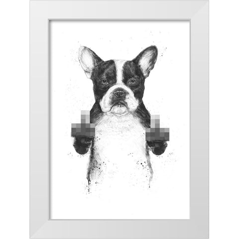 Censored dog White Modern Wood Framed Art Print by Solti, Balazs