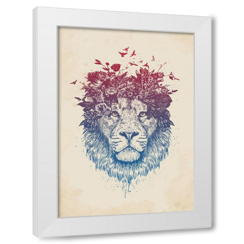 Floral lion White Modern Wood Framed Art Print by Solti, Balazs