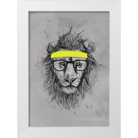 Hipster lion White Modern Wood Framed Art Print by Solti, Balazs