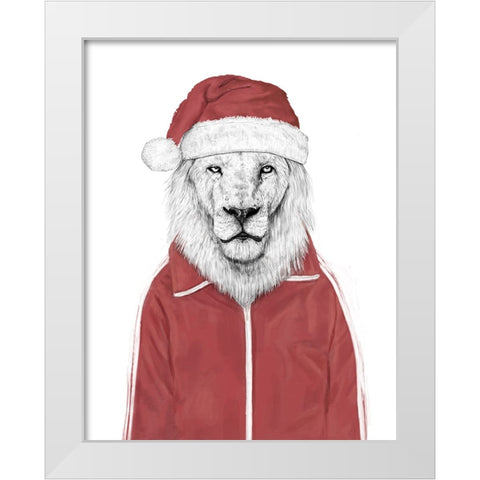Santa lion White Modern Wood Framed Art Print by Solti, Balazs