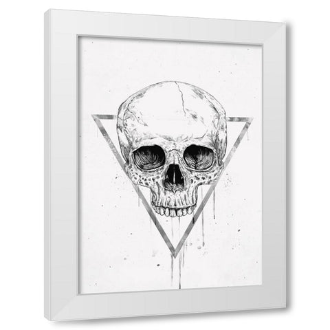 Skull in a triangle (bw) White Modern Wood Framed Art Print by Solti, Balazs