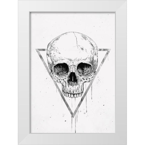 Skull in a triangle (bw) White Modern Wood Framed Art Print by Solti, Balazs