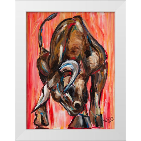 Bull White Modern Wood Framed Art Print by Florea, Simona
