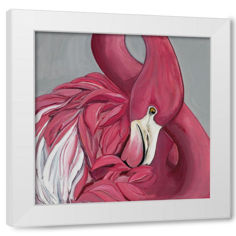 Flamingo White Modern Wood Framed Art Print by Florea, Simona