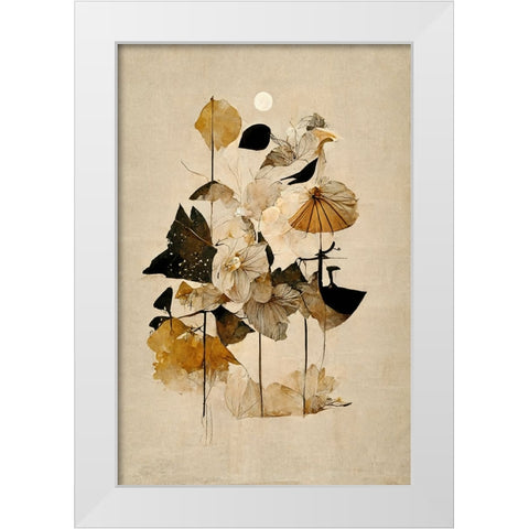 Flowers And Sun White Modern Wood Framed Art Print by Treechild