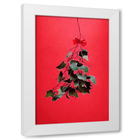 Mistletoe With Red Bow White Modern Wood Framed Art Print by Treechild