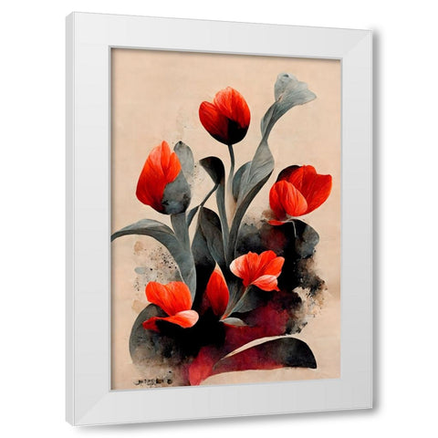 Red Tulips White Modern Wood Framed Art Print by Treechild