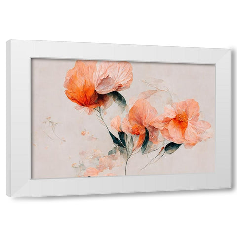 Filigree Coral Flowers White Modern Wood Framed Art Print by Treechild