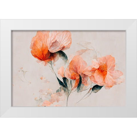 Filigree Coral Flowers White Modern Wood Framed Art Print by Treechild