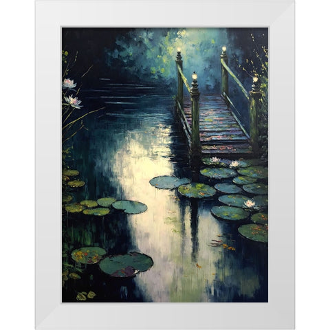 Footbridge By The Water White Modern Wood Framed Art Print by Treechild