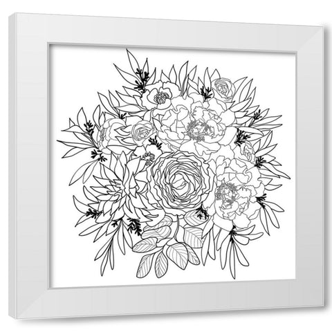 Nanette flower bouquet in black and white White Modern Wood Framed Art Print by Laiz Blursbyai, Rosana