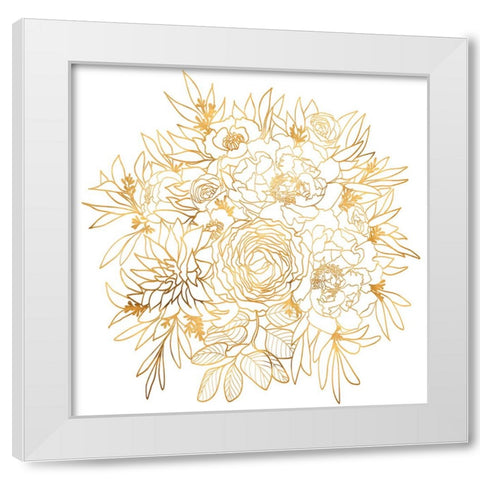 Nanette line art bouquet in gold White Modern Wood Framed Art Print by Laiz Blursbyai, Rosana