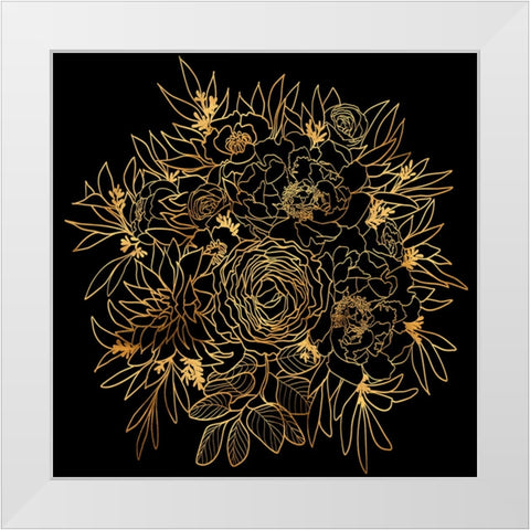 Nanette bouquet in gold and black White Modern Wood Framed Art Print by Laiz Blursbyai, Rosana