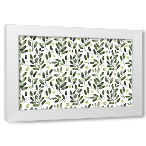 Lisa watercolor seeded eucalyptus pattern White Modern Wood Framed Art Print by Laiz Blursbyai, Rosana
