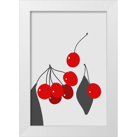 Cherries White Modern Wood Framed Art Print by Laiz Blursbyai, Rosana