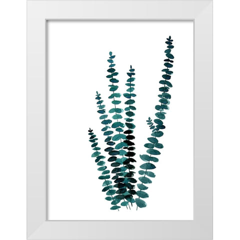 Teal watercolor eucalyptus I White Modern Wood Framed Art Print by Laiz Blursbyai, Rosana