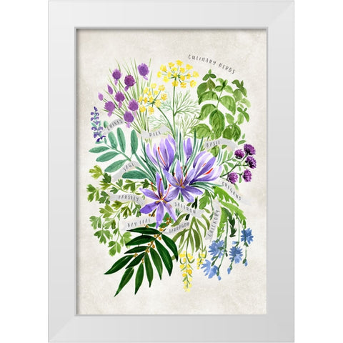 Culinary herbs in vintage gray White Modern Wood Framed Art Print by Laiz Blursbyai, Rosana
