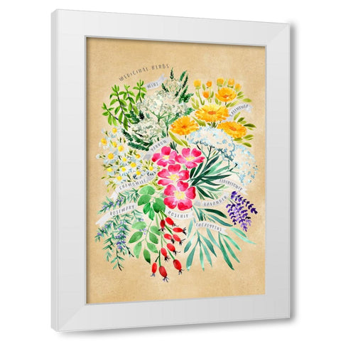 Medicinal herbs in vintage sepia White Modern Wood Framed Art Print by Laiz Blursbyai, Rosana