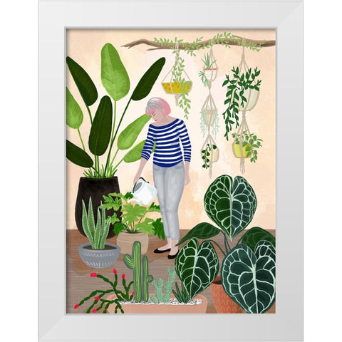 My home jungle in coral White Modern Wood Framed Art Print by Laiz Blursbyai, Rosana
