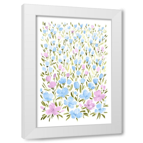 Field of purple and blue flowers White Modern Wood Framed Art Print by Laiz Blursbyai, Rosana