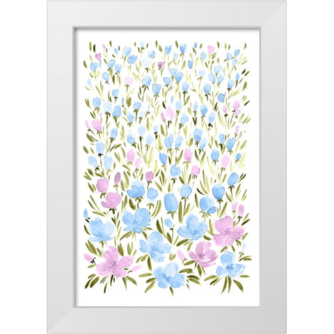 Field of purple and blue flowers White Modern Wood Framed Art Print by Laiz Blursbyai, Rosana