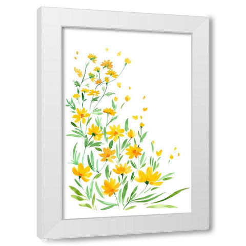 Yellow watercolor wildflowers White Modern Wood Framed Art Print by Laiz Blursbyai, Rosana