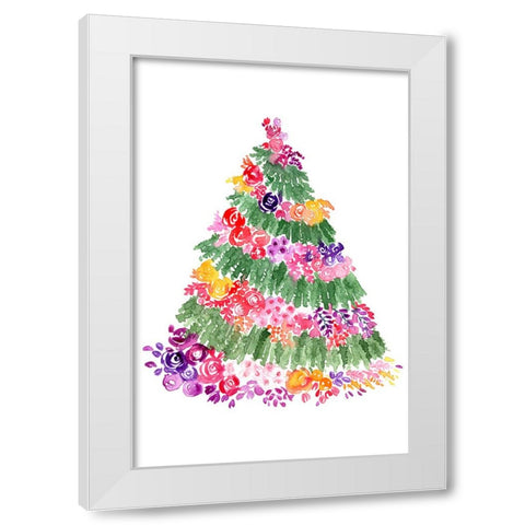 Floral watercolor Christmas tree White Modern Wood Framed Art Print by Laiz Blursbyai, Rosana
