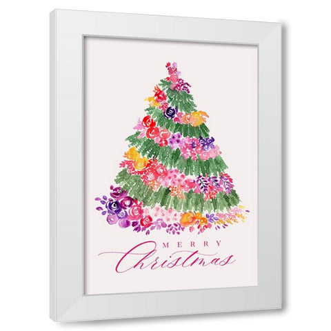 Floral watercolor merry Christmas tree White Modern Wood Framed Art Print by Laiz Blursbyai, Rosana