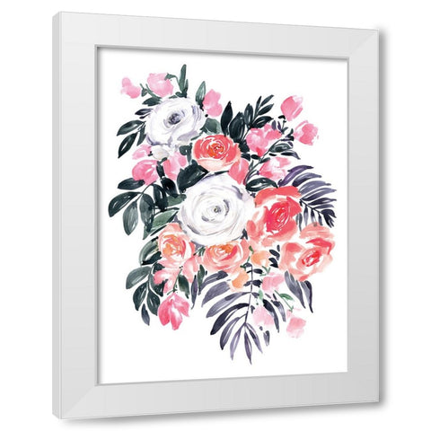 Harriet bouquet in raspberry pink White Modern Wood Framed Art Print by Laiz Blursbyai, Rosana